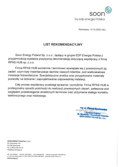 Referencje RPAS HUB - Soon Energy Poland Sp. z o.o.